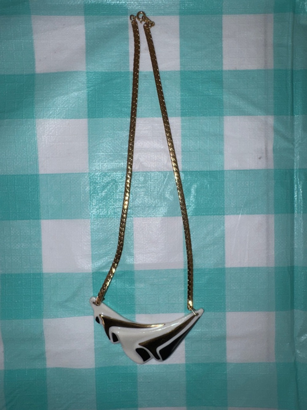 Vintage Avon Art Deco Gold Painted Porcelain Plaque Gold Tone Choker Necklace